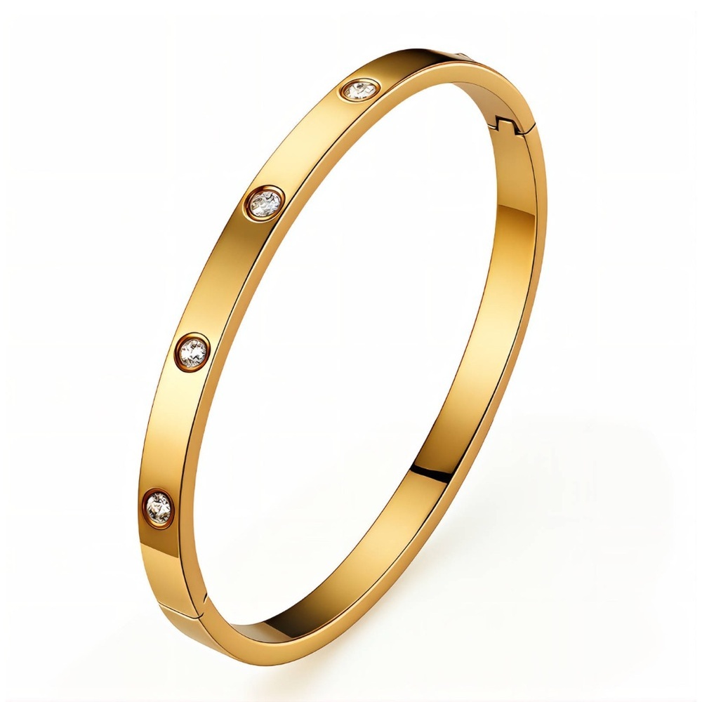Elegant 18k Gold Plated Bangle Bracelet with Cubic Zirconia - Picture 3 of 3